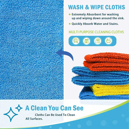 Microfiber Cleaning Cloths - Multi-Color Pack (Available in 5, 10, 20, or 50 Pieces, 9.84 x 9.84 Inches) - Quick-Dry, Scratch-Free, Durable for Kitchen and Bathroom Cleaning on Indoor Surfaces