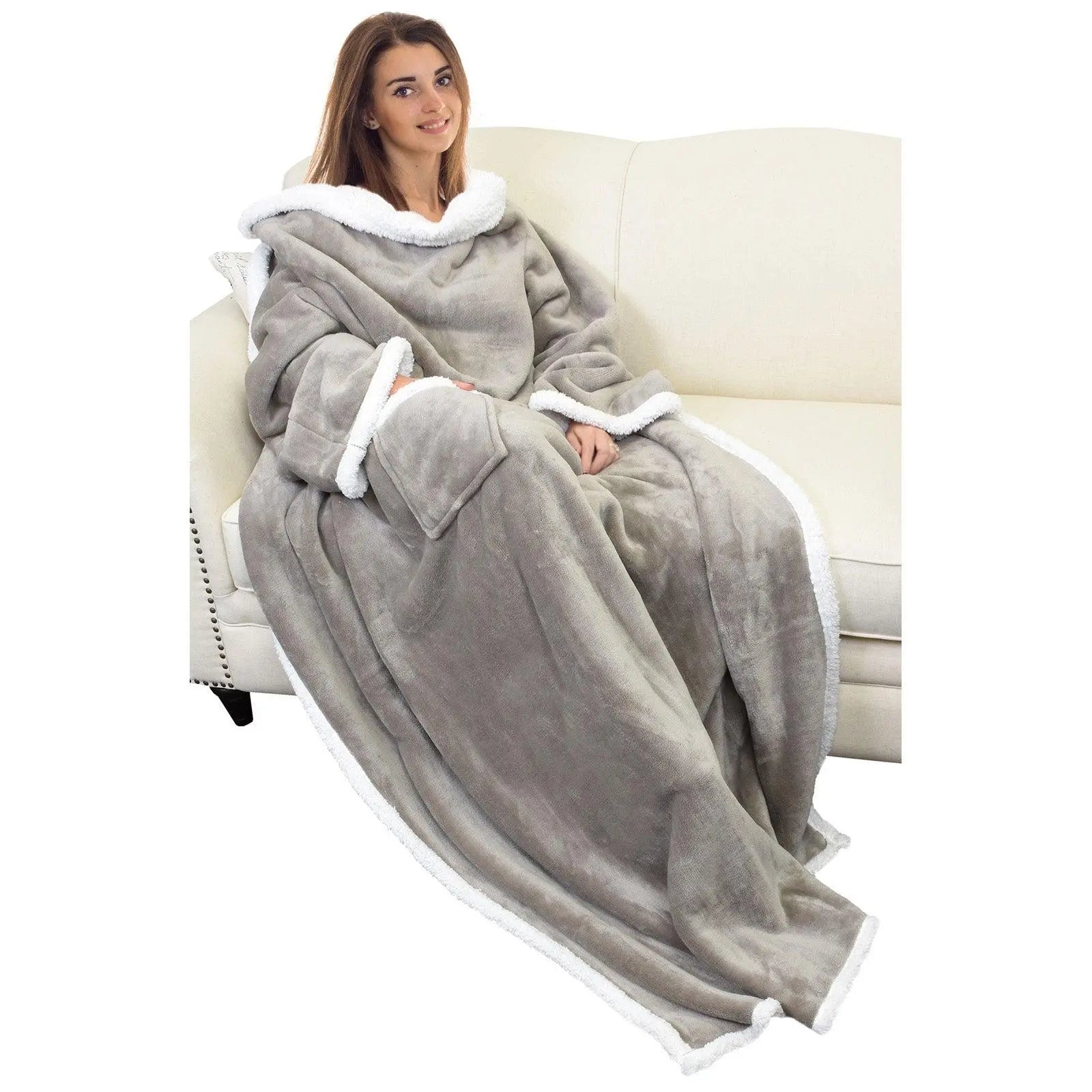 Premium Sherpa Wearable Blanket with Sleeves