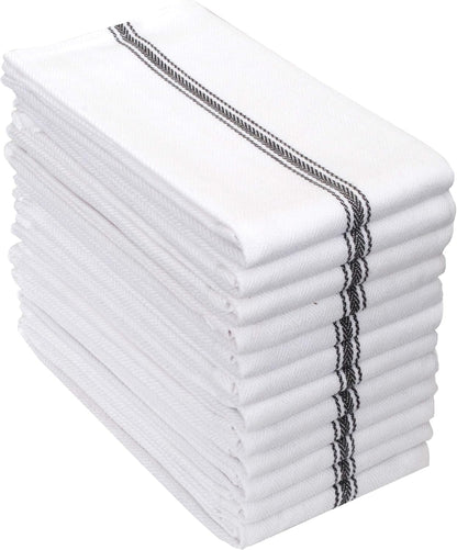 Cotton Kitchen Towels Set of 12 - Highly Absorbent and Soft Extra Large Quick-Dry Tea Towels with Hanging Loops (16x28 Inch - Charcoal)
