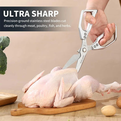 All-Purpose Kitchen Scissors - Stainless Steel Heavy-Duty Shears for Meat and Poultry, Dishwasher Safe, Ideal for Japanese Cooking, Perfect Christmas Gift for Women