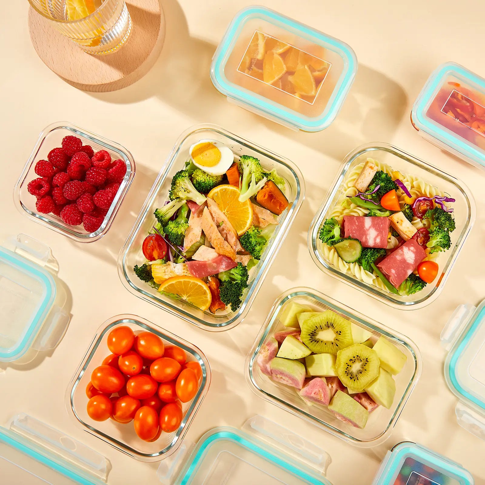 8-Pack Multi-Size Rectangular Glass Food Storage Containers with Airtight, Leakproof Lids - BPA-Free, Suitable for Microwave, Oven, Freezer, and Dishwasher Use