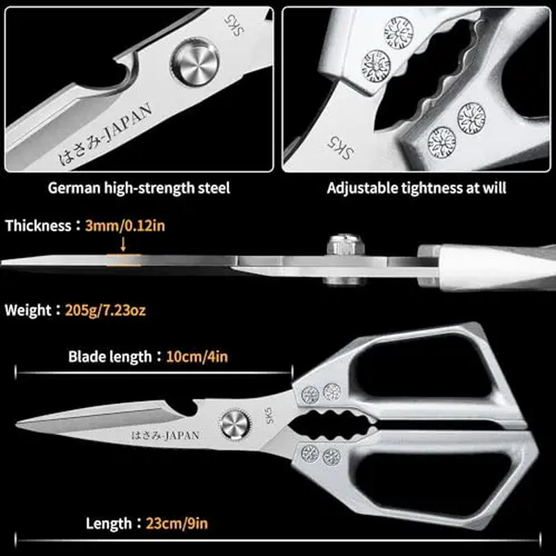 All-Purpose Kitchen Scissors - Stainless Steel Heavy-Duty Shears for Meat and Poultry, Dishwasher Safe, Ideal for Japanese Cooking, Perfect Christmas Gift for Women