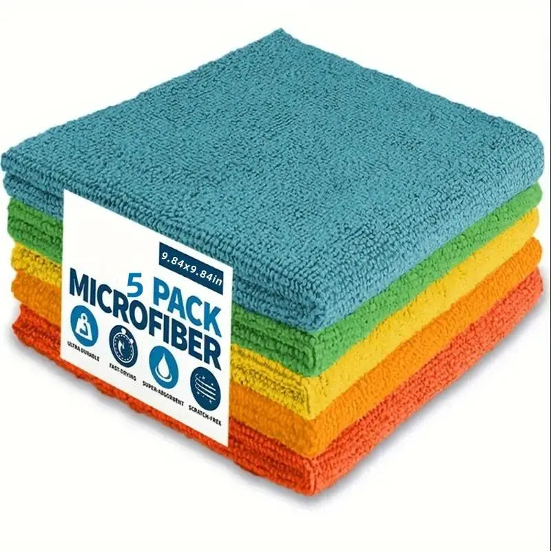 Microfiber Cleaning Cloths - Multi-Color Pack (Available in 5, 10, 20, or 50 Pieces, 9.84 x 9.84 Inches) - Quick-Dry, Scratch-Free, Durable for Kitchen and Bathroom Cleaning on Indoor Surfaces