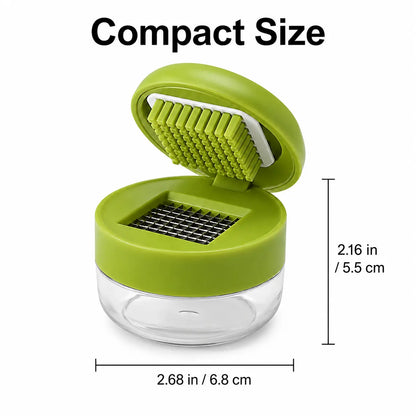 Manual Garlic Chopper with Stainless Steel Blades and Clear Collection Cup, Compact Kitchen Mincer for Garlic, Ginger, Onion, and Chili, Easy-Press Food Preparation Tool, Green