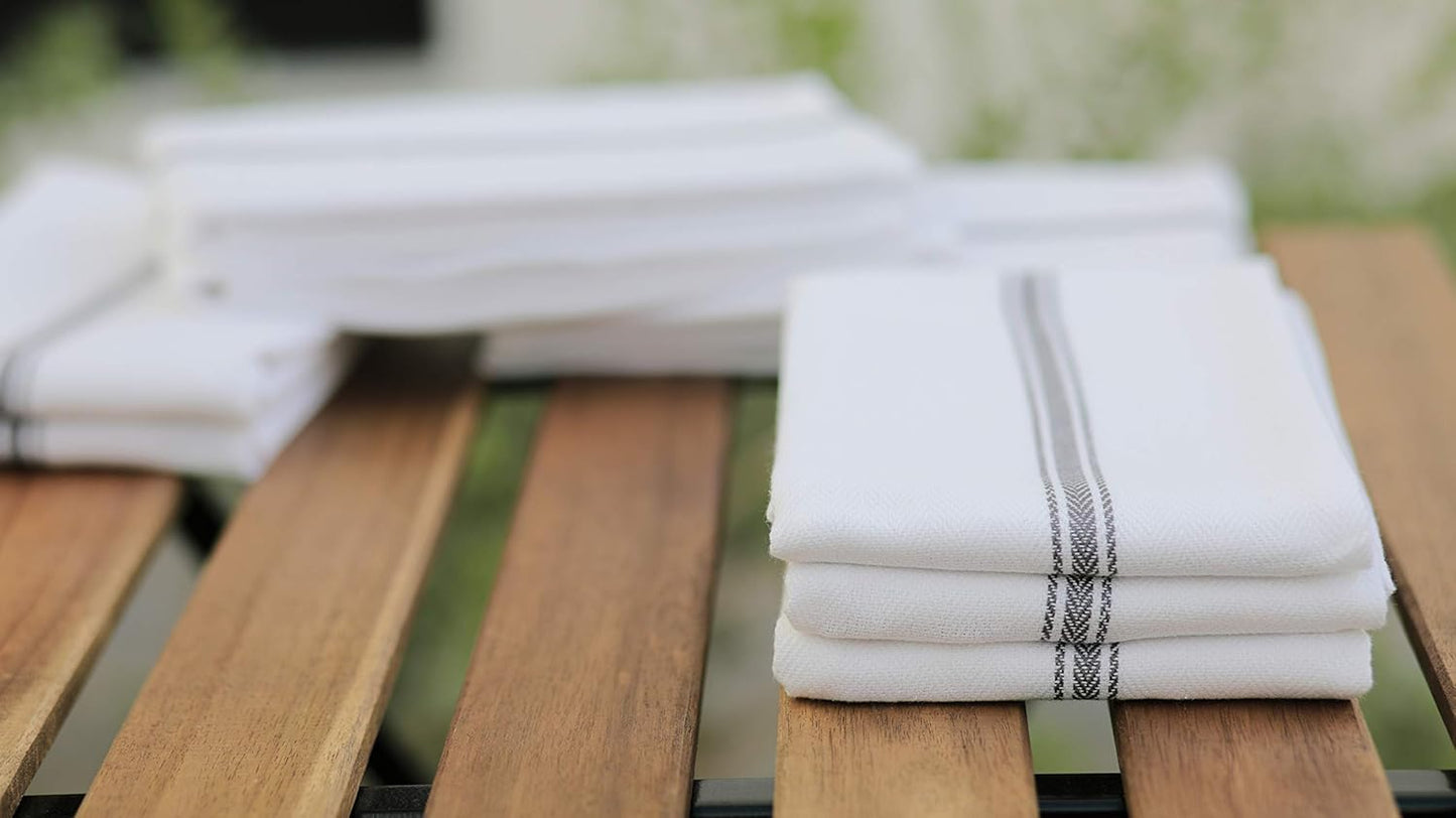 Cotton Kitchen Towels Set of 12 - Highly Absorbent and Soft Extra Large Quick-Dry Tea Towels with Hanging Loops (16x28 Inch - Charcoal)