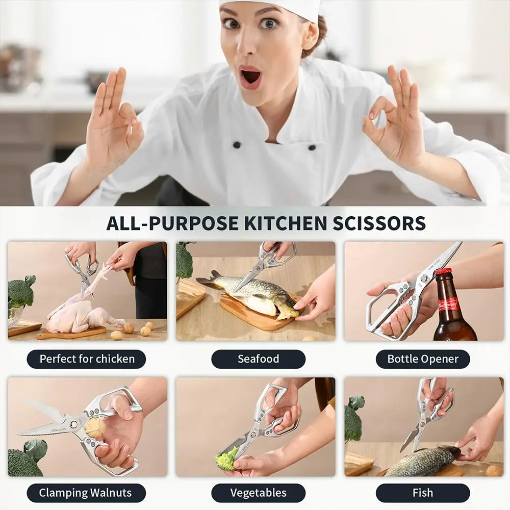 All-Purpose Kitchen Scissors - Stainless Steel Heavy-Duty Shears for Meat and Poultry, Dishwasher Safe, Ideal for Japanese Cooking, Perfect Christmas Gift for Women