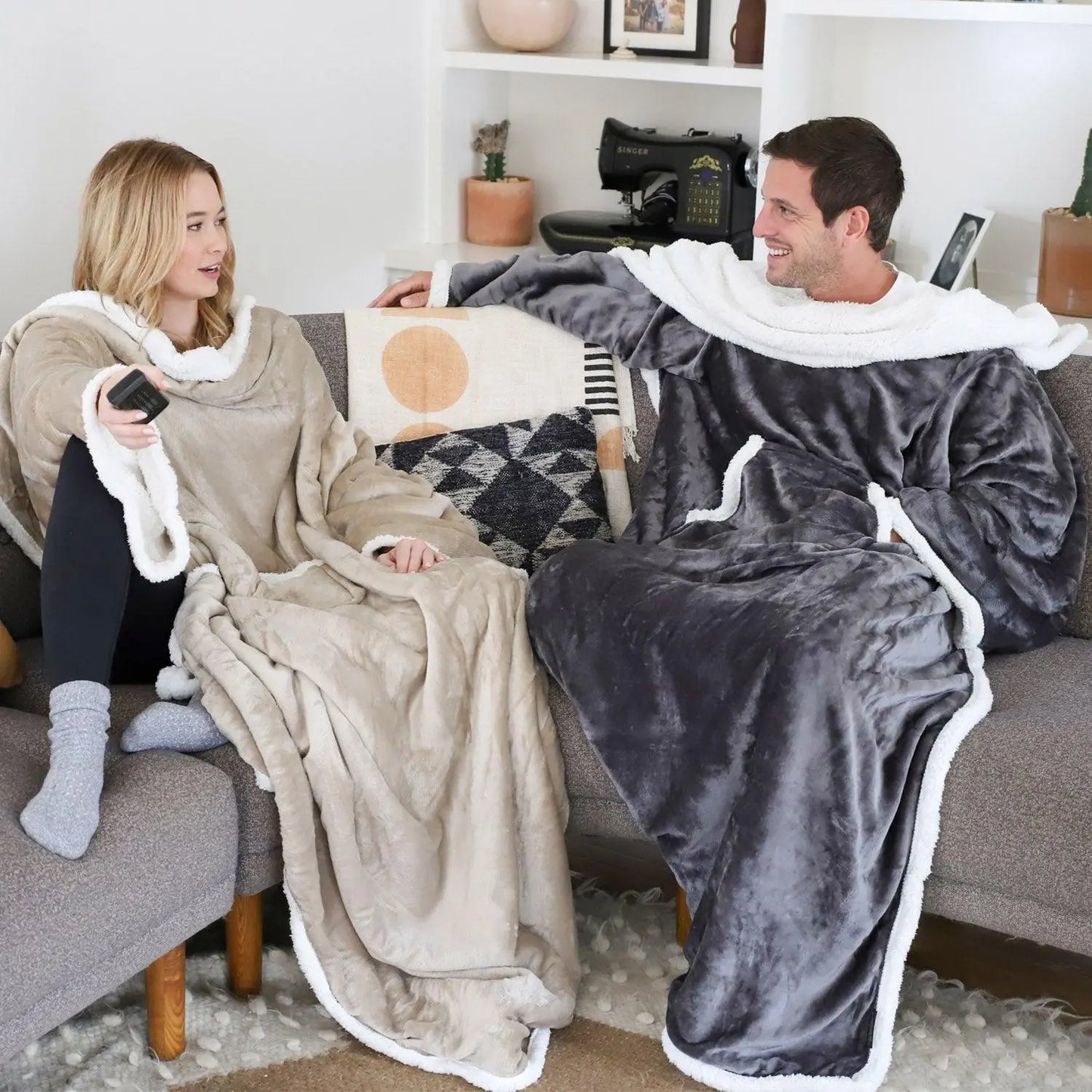 Premium Sherpa Wearable Blanket with Sleeves
