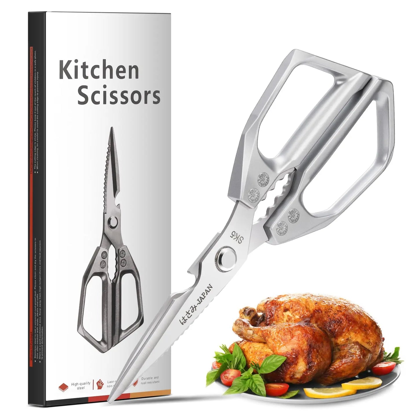 All-Purpose Kitchen Scissors - Stainless Steel Heavy-Duty Shears for Meat and Poultry, Dishwasher Safe, Ideal for Japanese Cooking, Perfect Christmas Gift for Women