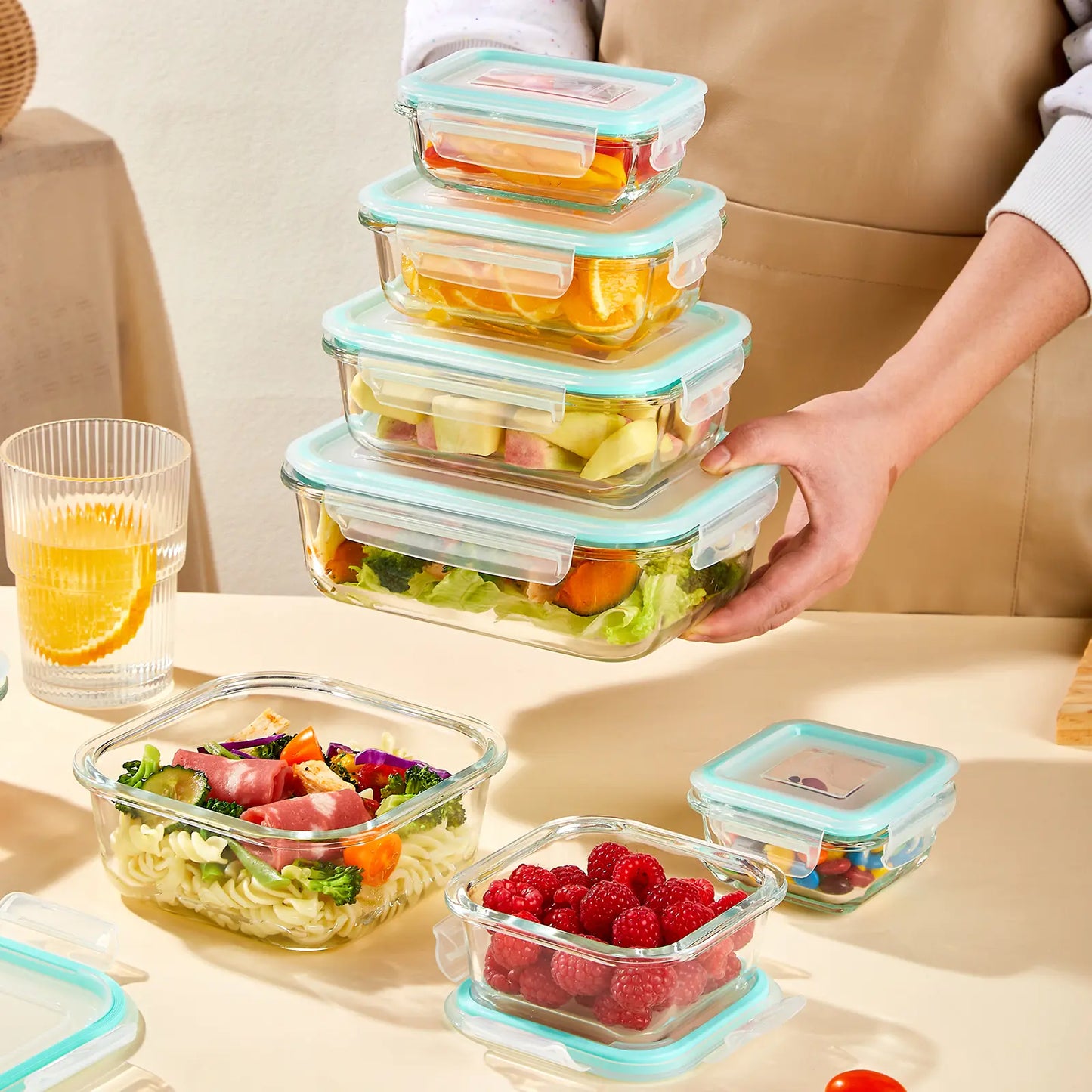 8-Pack Multi-Size Rectangular Glass Food Storage Containers with Airtight, Leakproof Lids - BPA-Free, Suitable for Microwave, Oven, Freezer, and Dishwasher Use