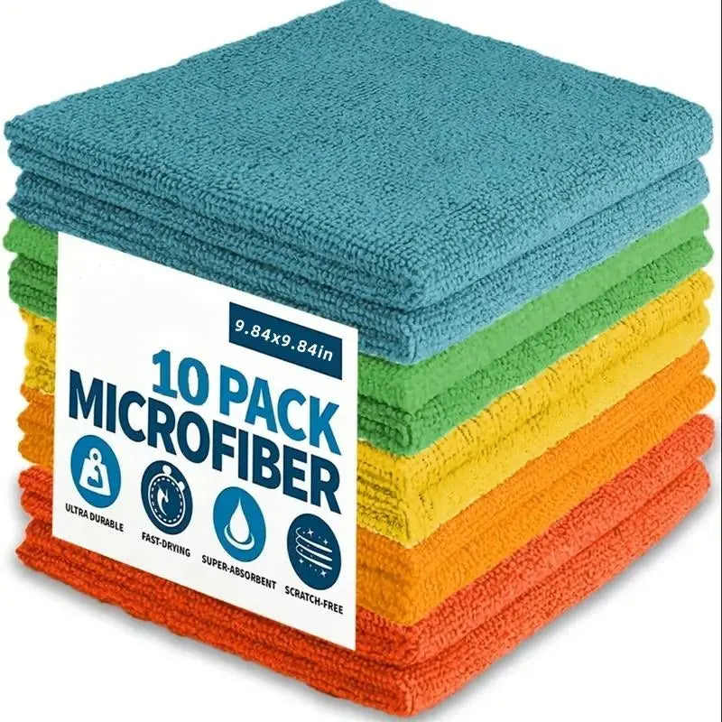 Microfiber Cleaning Cloths - Multi-Color Pack (Available in 5, 10, 20, or 50 Pieces, 9.84 x 9.84 Inches) - Quick-Dry, Scratch-Free, Durable for Kitchen and Bathroom Cleaning on Indoor Surfaces