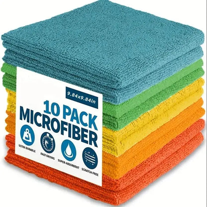 Microfiber Cleaning Cloths - Multi-Color Pack (Available in 5, 10, 20, or 50 Pieces, 9.84 x 9.84 Inches) - Quick-Dry, Scratch-Free, Durable for Kitchen and Bathroom Cleaning on Indoor Surfaces